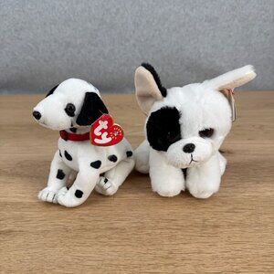 Ty Beanie Babies Marcel Dog  Jingle Dizzy the Dalmatian LOT of 2 Dogs Animal Pet